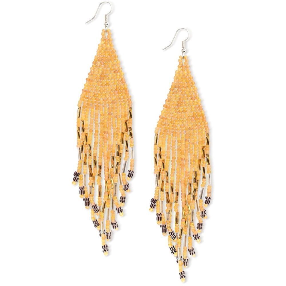 Orange Bohemian Seed Bead Tassel Dangling Statement French Wire Hook Earrings